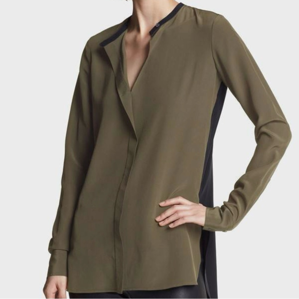 Vince Olive/Black Colorblock Silk Tunic, Sz 6
